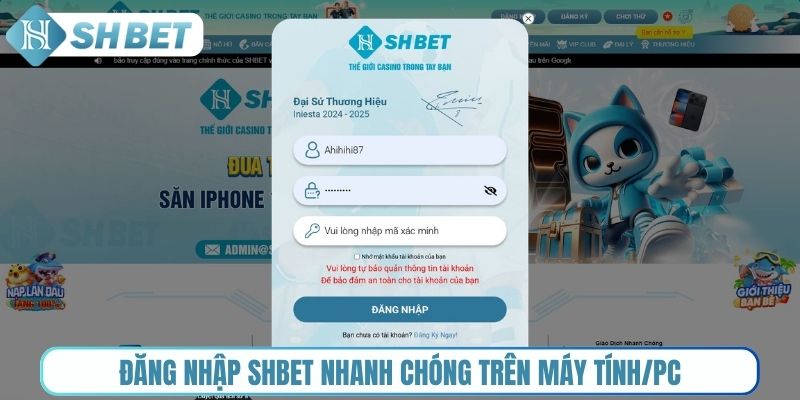 Đăng nhập Shbet nhanh chóng trên máy tính/PC