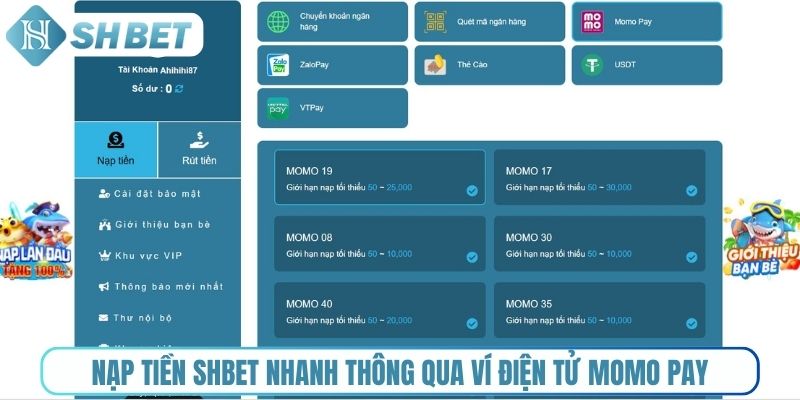 Nạp tiền Shbet nhanh thông qua ví điện tử Momo Pay